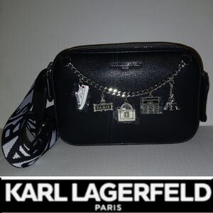 Karl Lagerfeld Maybelle Crossbody Camera Bag, Ikonik Paris Charms, Black